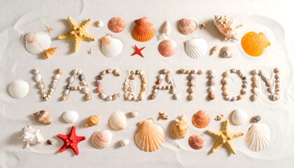 Seaside Serenity: Vacation Spelled Out in Shells on the Sand