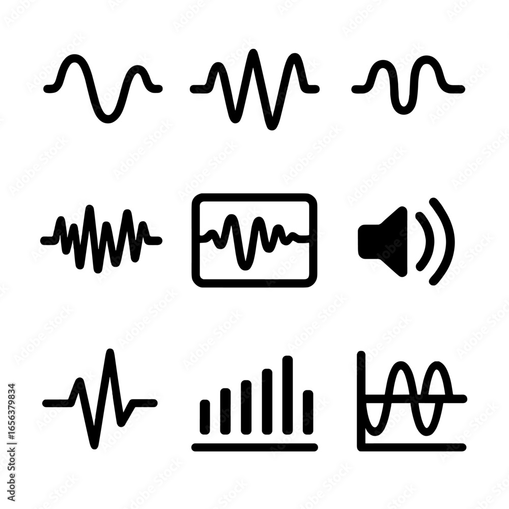 Poster brainwave icon set. solid, filled icon set of brainwave states: alpha wave, beta wave, theta wave, d