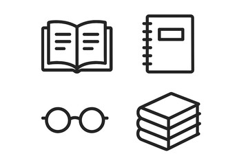 Set of four icons related to reading and education