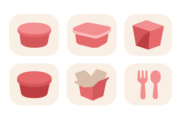 Food Packaging and Utensils Icons Set