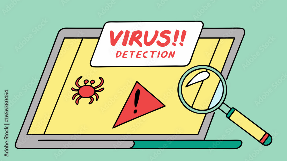 Poster laptop computer displaying virus detection warning.