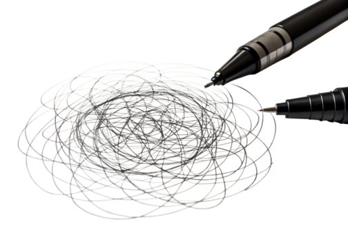 hand drawn scribbling with black pen isolated on white background ,PNG.AI Generated.