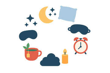Nighttime routine icons for sleep and relaxation
