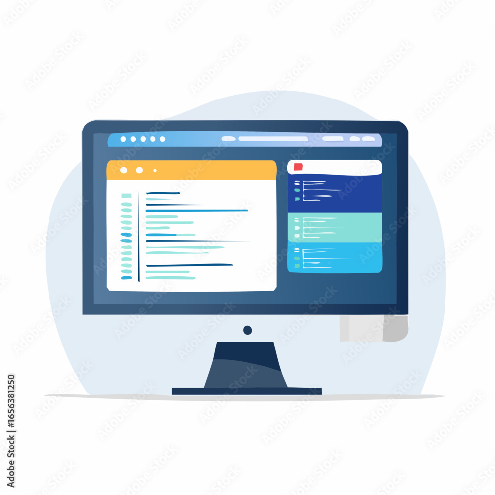 Fototapete flat design computer monitor with application interface