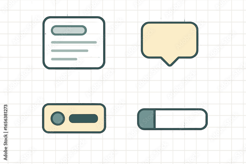 Poster modern ui elements and icons on grid background