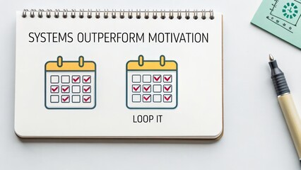 Visual representation of time management and productivity systems on notepad