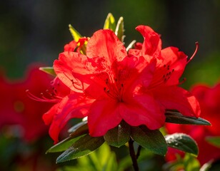 Vibrant red azalea in sunlight