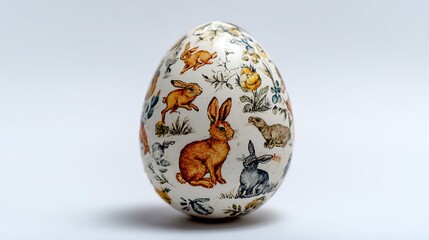 A hand painted Easter egg with Easter bunny isolated on the white background