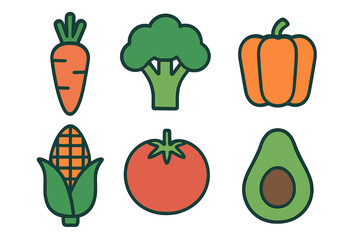 Assortment of Fresh Vegetables and Fruits Icons