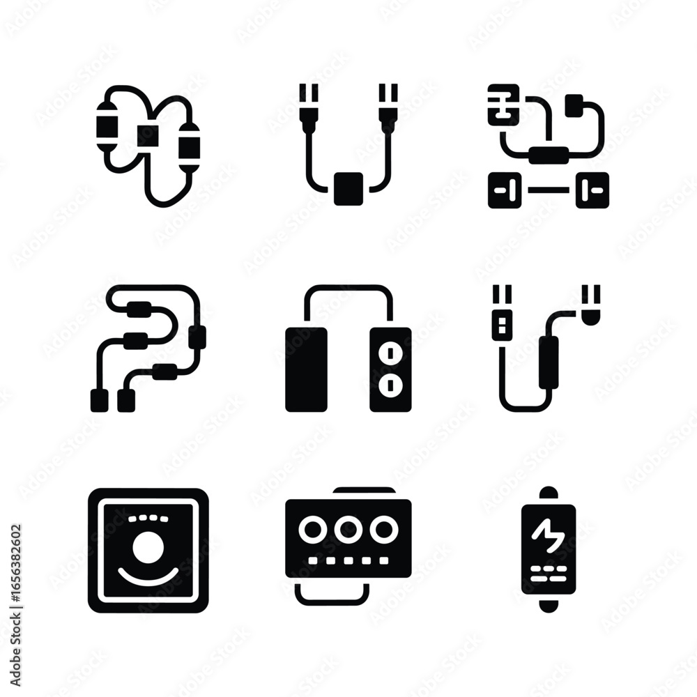 Poster collection of electrical connection and component icons in a grid layout