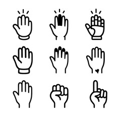 Obraz premium Diverse Hand Icons. Solid, filled icon set of high five hand styles: cartoon hand, realistic hand, robotic hand, glove hand,