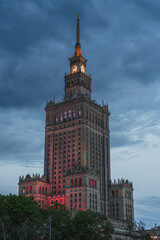 Fototapeta premium Palace of Culture and Science, Warsaw. Skyscraper. Comunist symbol. Night picture.