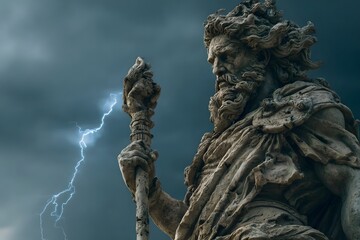 God with lightning in the dark sky.