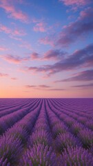 Lavender fields under vibrant sunset