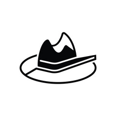 Vector art of minimalist line art icon of a hat with a mountain silhouette inside, representing adventure and style