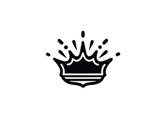 Vector art of black silhouette icon of a crown with radiating lines, symbolizing royalty or success, isolated a