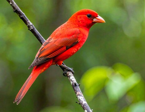 Vibrant red bird perched on a branch