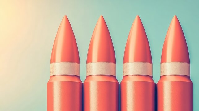 Close-up view of four vibrant orange crayons lined up against a soft gradient backdrop, This image can be used for educational materials, children's art content, or marketing for creative products, - Powered by Adobe