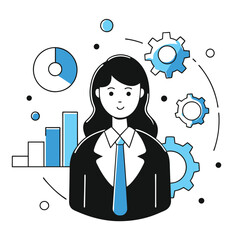 Female Analyst with Charts Illustration