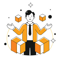Businessman Managing Blocks Illustration