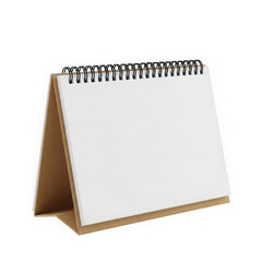 Blank spiralbound desk calendar page with white paper, isolated on transparent background, ready for writing or drawing