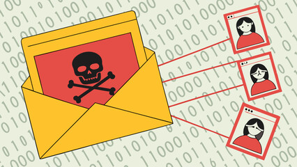 Fototapeta premium Malicious Email with Skull and Crossbones Warning of Data Breach.