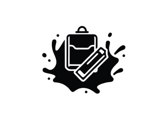 Vector art of black and icon of a briefcase and pencil with ink splash