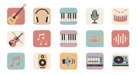 Music Icons Set with Instruments and Notes - Musical Icons Set with Instruments and Sound Gear - Music Icons Set with Notes and Instruments