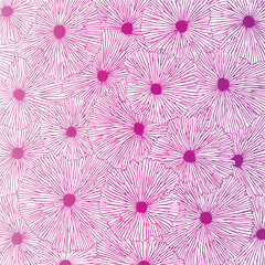 simple pink flower pattern, lino cut, hand drawn, fine art, line art, repetitive, flat vector art, hypnotic