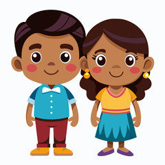 Adorable Cartoon Illustration of a Cute African Boy and Girl