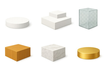 Fototapeta premium Geometric shapes presentation with various textures and materials