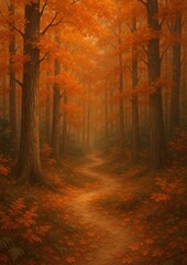 Serene autumn forest path illustration.
