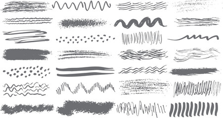 Distressed brush stroke collection. Grunge ink lines and textured brush strokes. Abstract vintage brush set for retro posters and graphic design
