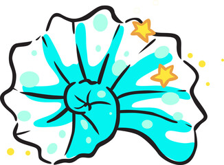 Sea shell and star doodle illustration for summer holiday, sea life, nautical and ocean concept.