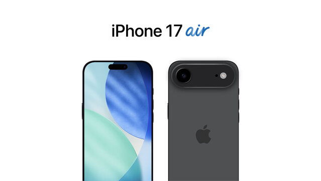 iPhone 17 Air concept (2025) vector illustration in an editorial style. Showcasing a futuristic design, edge-to-edge display, and advanced camera system. Ideal for technology news, innovation trends.