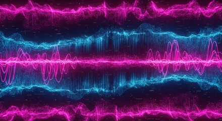 Abstract Digital Sound Waves: Neon Pink and Blue Data Visualization