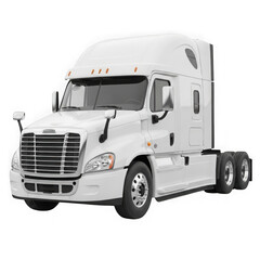 White semitruck tractor unit for longhaul freight transportation, isolated on transparent background