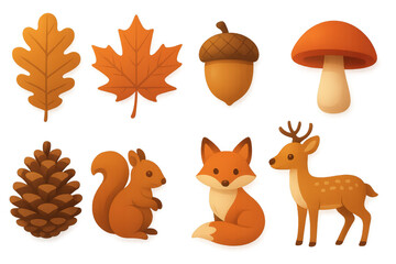 Autumn woodland creatures and foliage in soft gradient colors