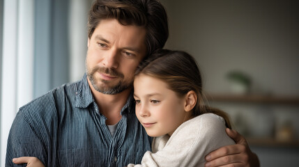 Fototapeta premium Father guides his daughter in a warm supportive moment