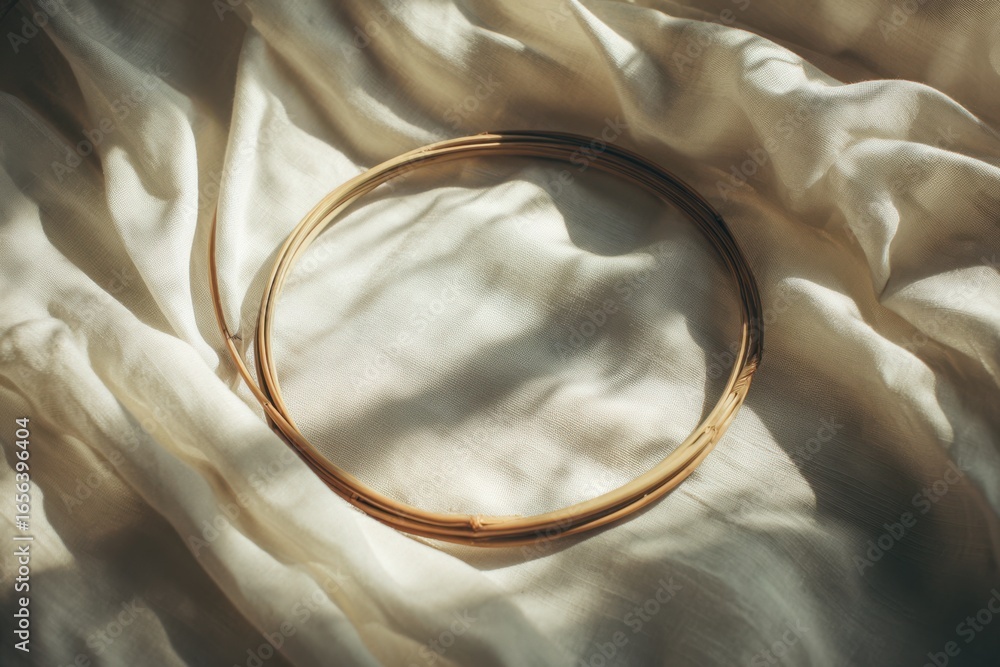 Poster natural circular frame on soft fabric surface highlighting warm light and delicate textures in a ser