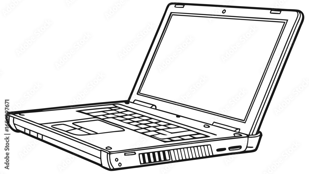 Poster open laptop computer illustration with keyboard and screen.