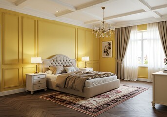 黄金の光に包まれた寝室