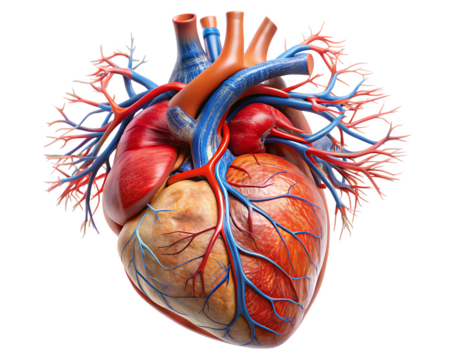  Human Heart Anatomy: Detailed Close-up of Cardiovascular System isolated on white background ,PNG.AI Generated.