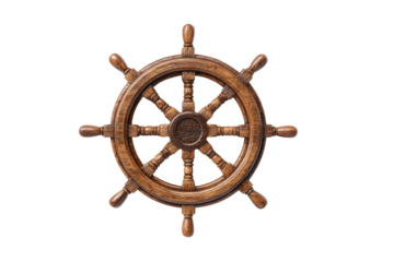 Ornate wooden ship's wheel.  Detailed circular design