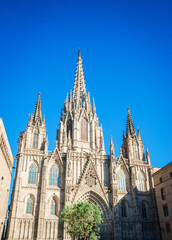 Old Cathedral in Gothic Quarter (Barri Gotic), Barcelona, Catalonia, Spain.  Cityscape of Barcelona