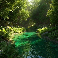 翡翠色の渓流、深緑の幻想