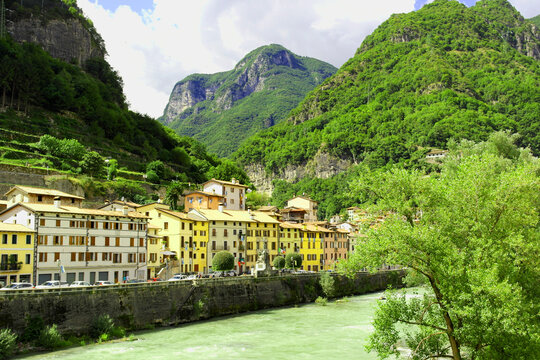 View of the village of Valstagna, Vicenza, Italy