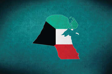 Kuwait vector map with flag	
