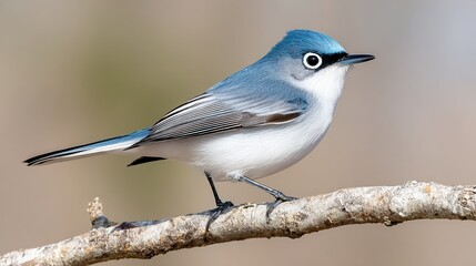 Naklejka premium A close-up image of a blue and white bird perched on a branch, showcasing vibrant feathers and detailed features, Ideal for nature blogs, wildlife publications, or educational content about birds,