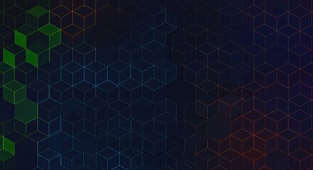Abstract Geometric Cube Pattern with Gradient Color Overlay on Dark Background